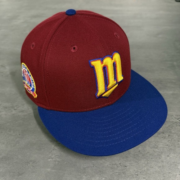 Hat Club Minnesota Twins New Era Cap 7 1/8 Sangria Circus Red Blue 60th Patch - Picture 1 of 7